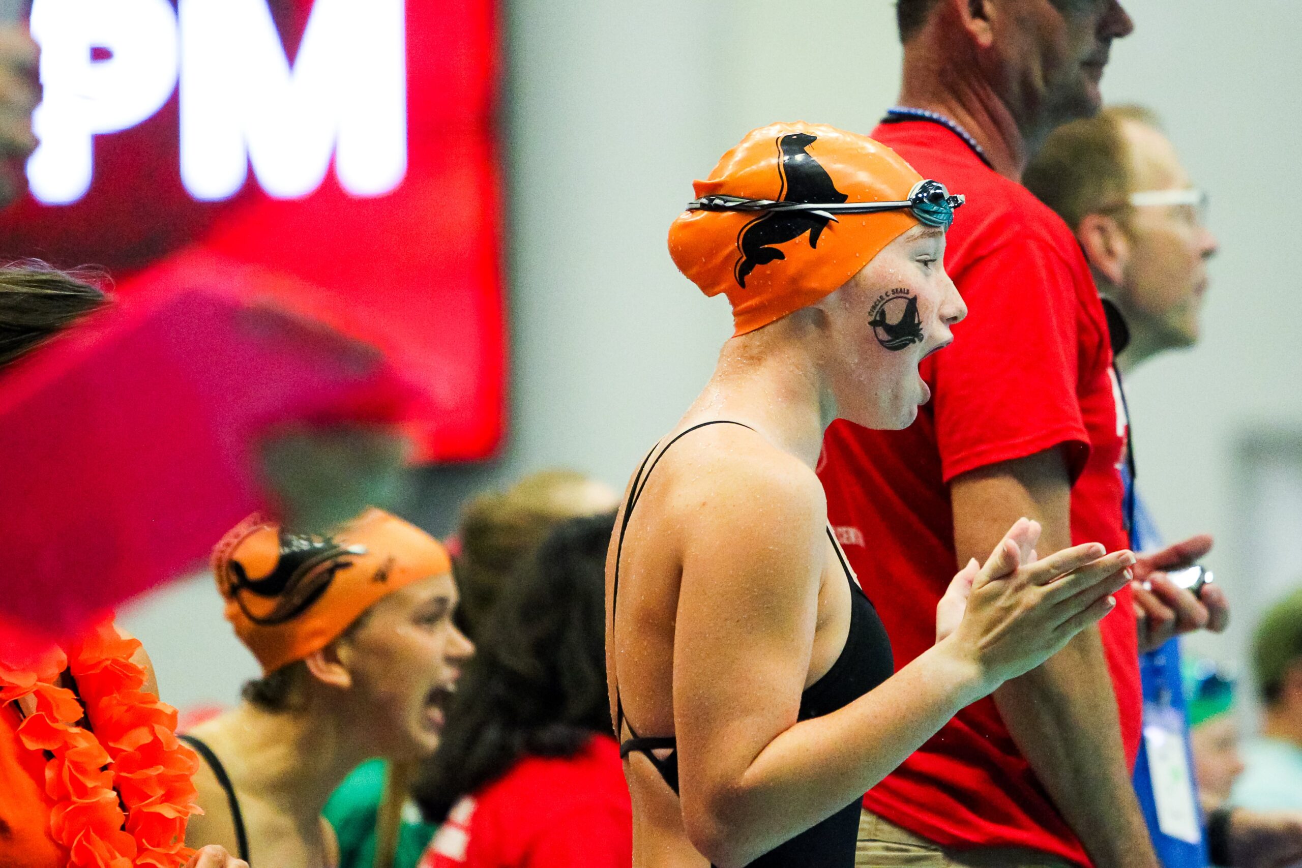Swimmer cheering